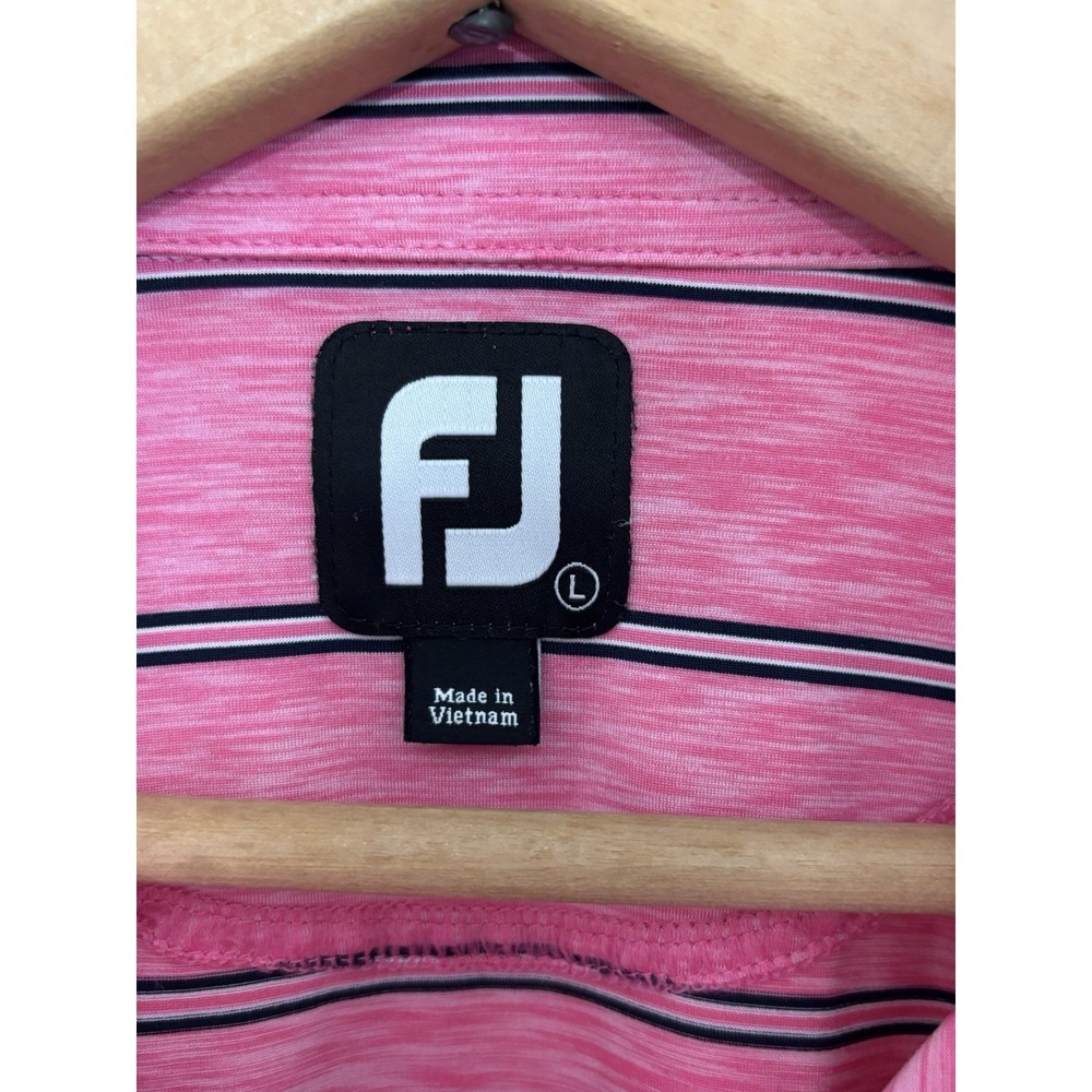 FootJoy Golf Polo Mens L Pink Heather Striped Performance Shirt Bali Hai 0513 - Picture 5 of 7